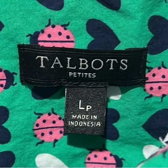 Talbots green lady bug hearts button down cotton long sleeve top size LP - Picture 6 of 8